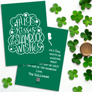 Tarjeta Festiva Abrazos, besos y saludos de Shamrock San Patricio