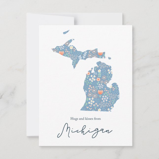 Tarjeta Festiva Abrazos y Besos desde Michigan (Anverso)