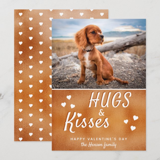 Tarjeta Festiva Abrazos y besos, foto del Día de San Valentín (Anverso / Reverso)