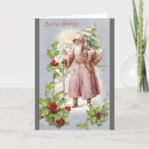 Tarjeta Festiva Abrigo rosa con árbol de 1916