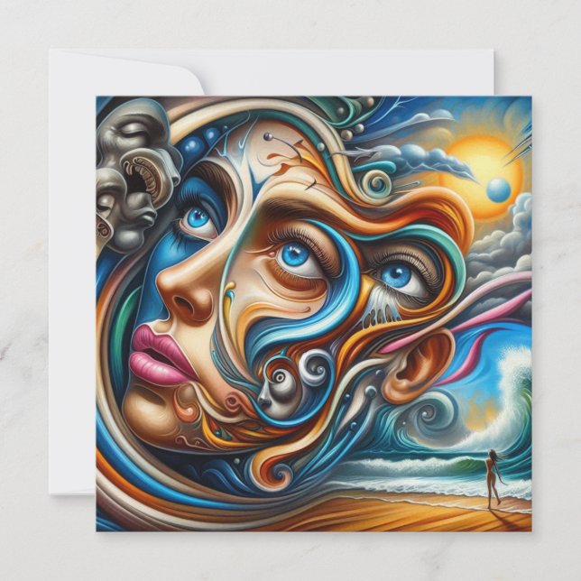 Tarjeta Festiva Abstract Dreamscape Ocean Serenity & Cosmic Wonder (Anverso)