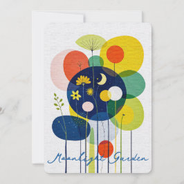Tarjeta Festiva Abstract Folk Art Garden Moon Stars Whimsical
