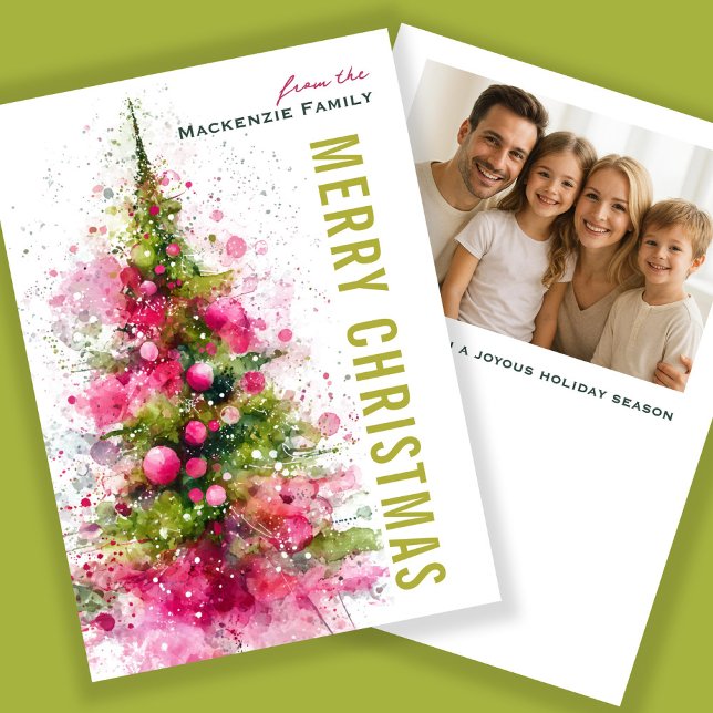 Tarjeta Festiva Abstract Modern Christmas Tree Photo Personalized (Abstract Modern Christmas Tree Photo Personalized Holiday Cards By Ricaso Fun, trendy holiday cards)