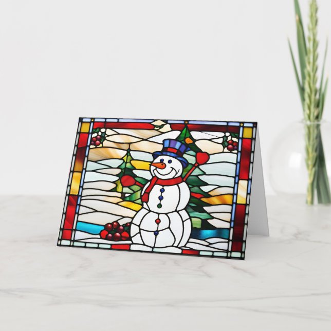Tarjeta Festiva Abstract Stained Glass Christmas Snowman  (Anverso)