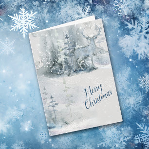 Tarjeta Festiva Abstract Watercolor Deer en Navidades forestales