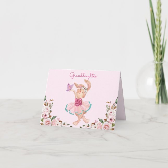 Tarjeta Festiva Abuela Bunny Ballerina Pink Girly Floral (Anverso)