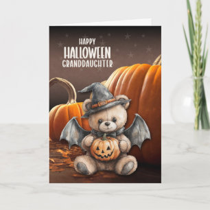 Tarjeta Festiva Abuela Oso de Peluche Bruja y Alas Halloween