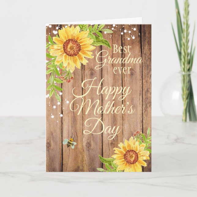 Tarjeta Festiva Abuela Rusa Día de la Madre Floral Sunflower (Anverso)