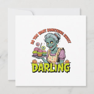 Tarjeta Festiva Abuela Zombie – Dulce Cariño de Halloween