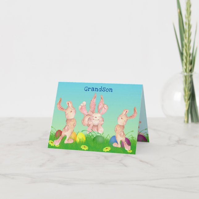 Tarjeta Festiva Abuelitos de Pascua Jugando a la acuarela moderna (Anverso)