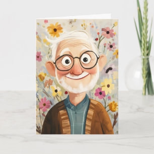 Tarjeta Festiva Abuelo Dibujos Animados Flores Colores