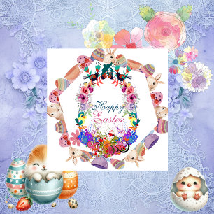 Tarjeta Festiva Abuelo Feliz Pascua Huevo conejito marco pájaros f