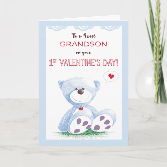 Tarjeta Festiva Abuelo, primer El día de San Valentín, Oso de pelu (Anverso)