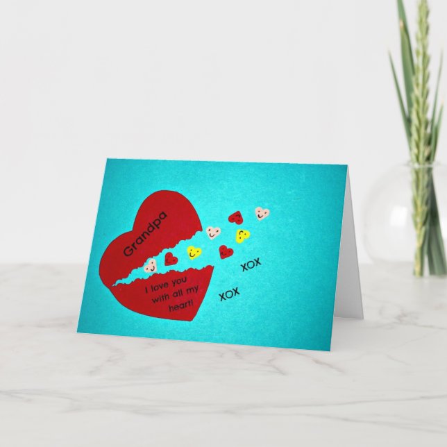 Tarjeta Festiva ¡Abuelo, te amo con todo mi corazón! (Anverso)