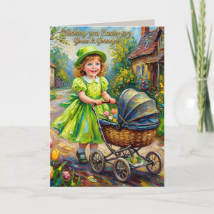 Tarjeta Festiva ABUELO Y ABUELA ~ ARTE VINTAGE DE PASCUA ~ Niño du