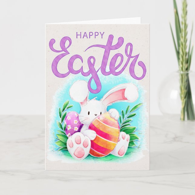 Tarjeta Festiva Abundancia acuática de Pascua con huevo - Feliz Pa (Anverso)