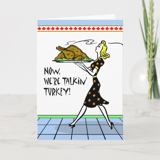 Tarjeta Festiva Acción de Gracias canadiense, gran Turquía, dama d (Anverso)