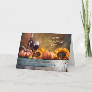 Tarjeta Festiva Acción de Gracias con calabazas de vino Vino giras