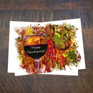 Tarjeta Festiva Acción de Gracias con diversión de viñedos de Wine
