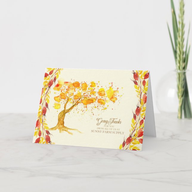 Tarjeta Festiva Acción de Gracias de Negocios para Clientes Árbol  (Anverso)