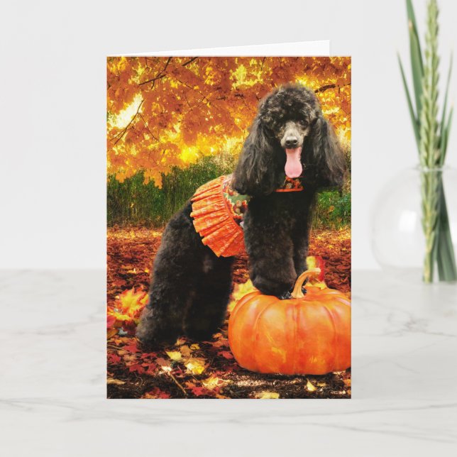Tarjeta Festiva Acción de Gracias de Otoño - Gidget - Poodle (Anverso)