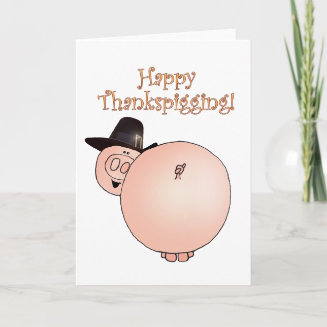 Tarjeta Festiva Acción de gracias divertida del cerdo del dibujo (Anverso)