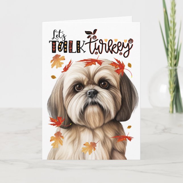 Tarjeta Festiva Acción de Gracias Lhasa Apso Hablemos de Turquía (Anverso)