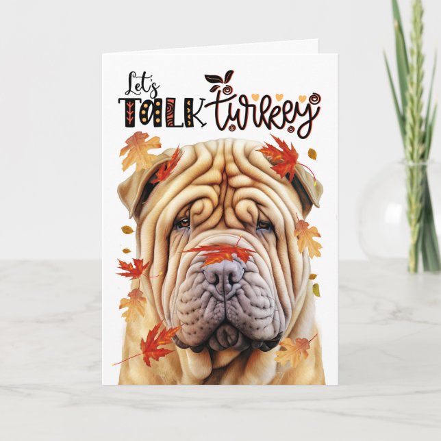Tarjeta Festiva Acción de Gracias, Perro Shar Pei, hablemos de Tur (Anverso)
