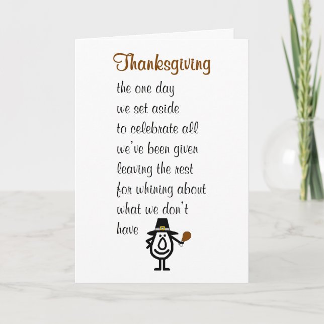 Tarjeta Festiva Acción de Gracias - un poema divertido de Acción d (Anverso)
