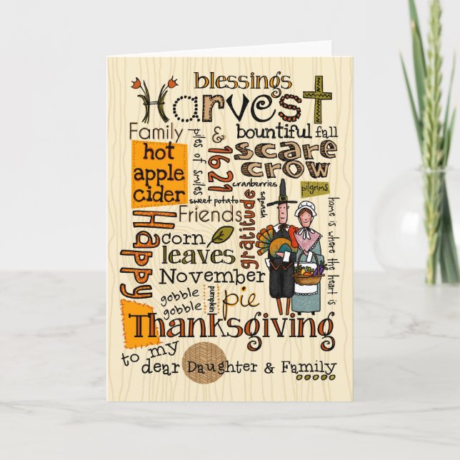 Tarjeta Festiva Acción de gracias Wordcloud - hija y su familia (Anverso)