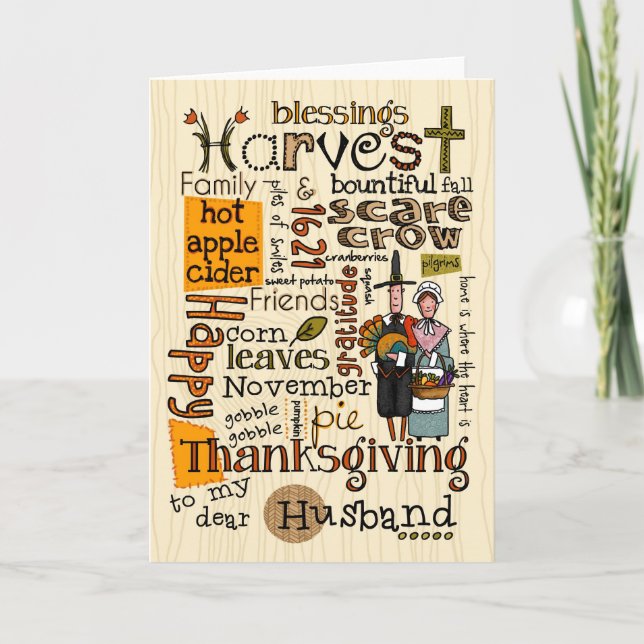 Tarjeta Festiva Acción de gracias Wordcloud - marido (Anverso)