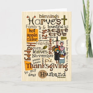Tarjeta Festiva Acción de gracias Wordcloud - marido