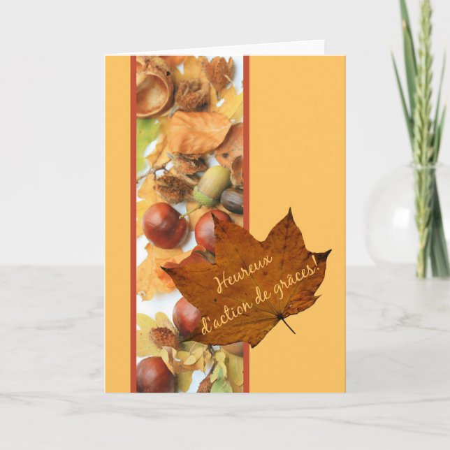 Tarjeta Festiva acción francesa de graces maple leaf thanksending  (Anverso)