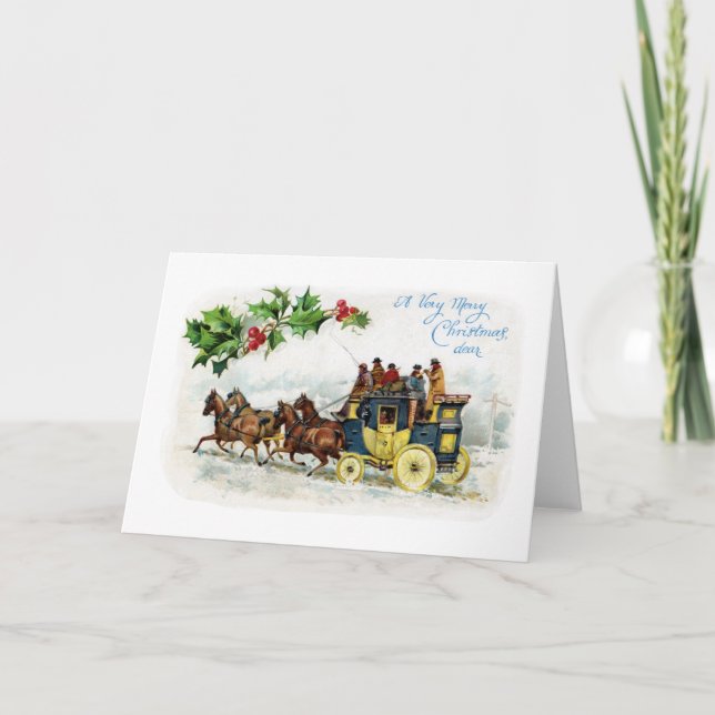 Tarjeta Festiva Acebo, caballos y diligencia (Anverso)