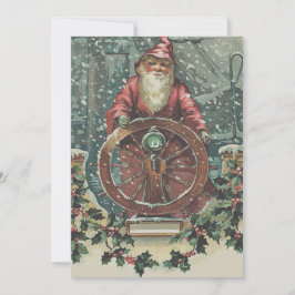 Tarjeta Festiva Acebo de la tormenta de la nieve del barco de la