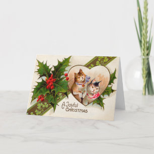 Tarjeta Festiva Acebo del trébol del corazón del gatito del gato