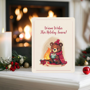 Tarjeta Festiva Acogedor oso osito de invierno con chimenea Navida