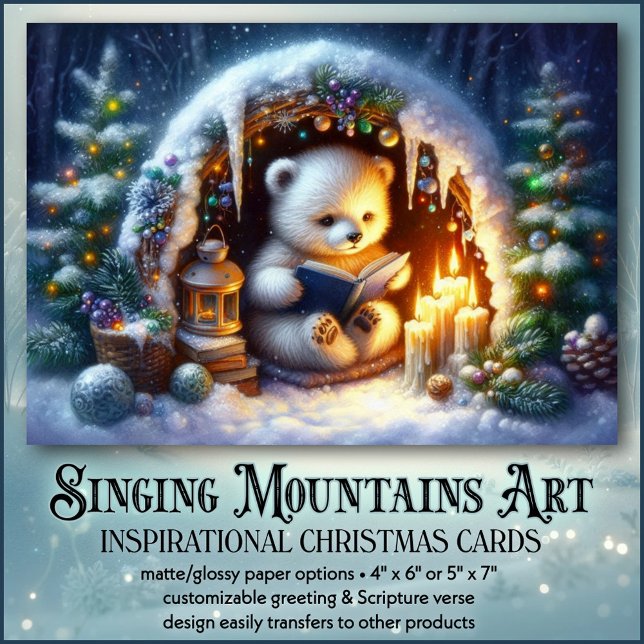Tarjeta Festiva Acogedor oso oso polar leyendo Navidades cristiano (Subido por el creador)