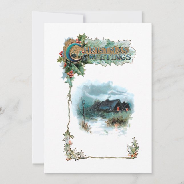 Tarjeta Festiva Acogedora cabaña de invierno y saludos navideños o (Anverso)