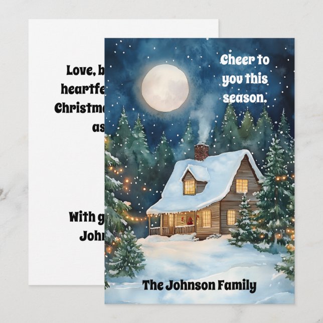 Tarjeta Festiva Acogedora casa de campo de Navidades cubierta de n (Anverso / Reverso)