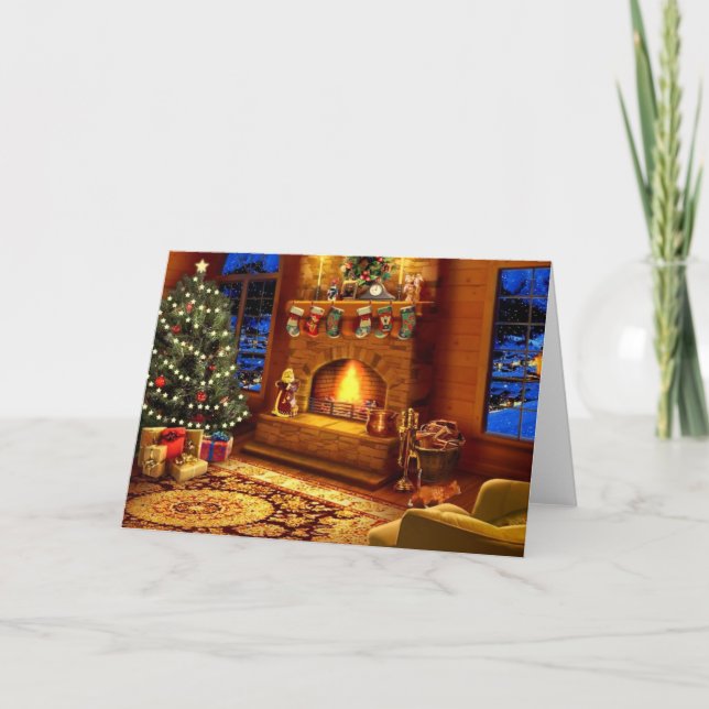Tarjeta Festiva Acogedora sala de estar de Navidades (Anverso)