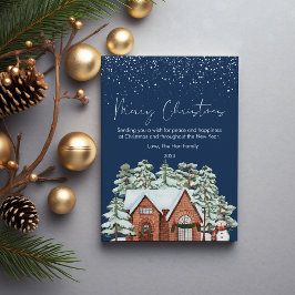 Tarjeta Festiva Acogedoras casas y planicie de nieve para Navidade