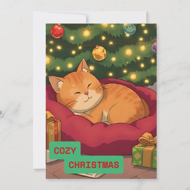 Tarjeta Festiva Acogedores Navidades con un gato lindo (Anverso)