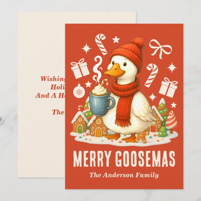 Tarjeta Festiva Acogedores Navidades de oca de chocolate caliente (Anverso / Reverso)