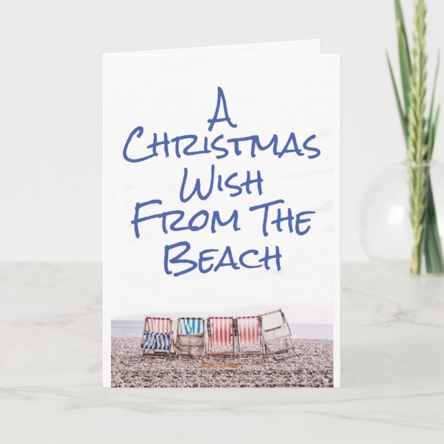 TARJETA FESTIVA **ACOGEDORES Y SOLEADOS NAVIDADES DE PLAYA** (Anverso)