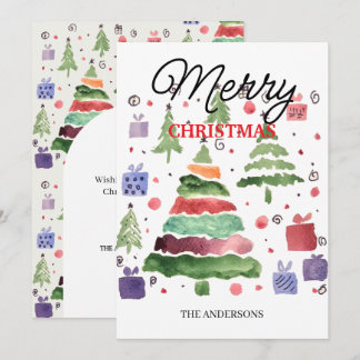 Tarjeta Festiva Acuarela Alegre Rojo Verde Púrpura Azul