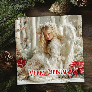 Tarjeta Festiva Acuarela ángel victoriano rojo blanco oro fantasía