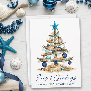 Tarjeta Festiva Acuarela Árbol Costero Mares y Saludos Playa