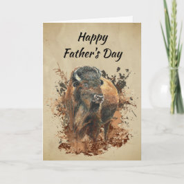 Tarjeta Festiva Acuarela Bisonte Búfalo Animal Vida Silvestre Natu