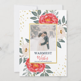 Tarjeta Festiva Acuarela Botánica Floral / Rojo, Blanco y Dorado